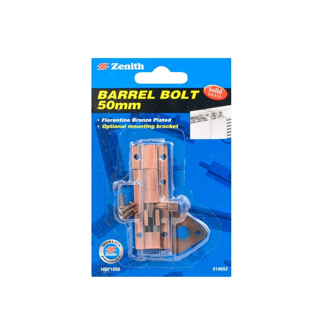 Zenith Barrel Bolt Florentine Bronze 50mm 3 Zenith Barrel Bolt Florentine Bronze 50mm
