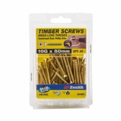 Zenith Timber Screws Countersunk Brass 10G X 50mm - 50 Pack