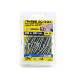 Zenith Timber Screws Long Thread Countersunk Zinc Plated 8G X 50mm - 50 Pack