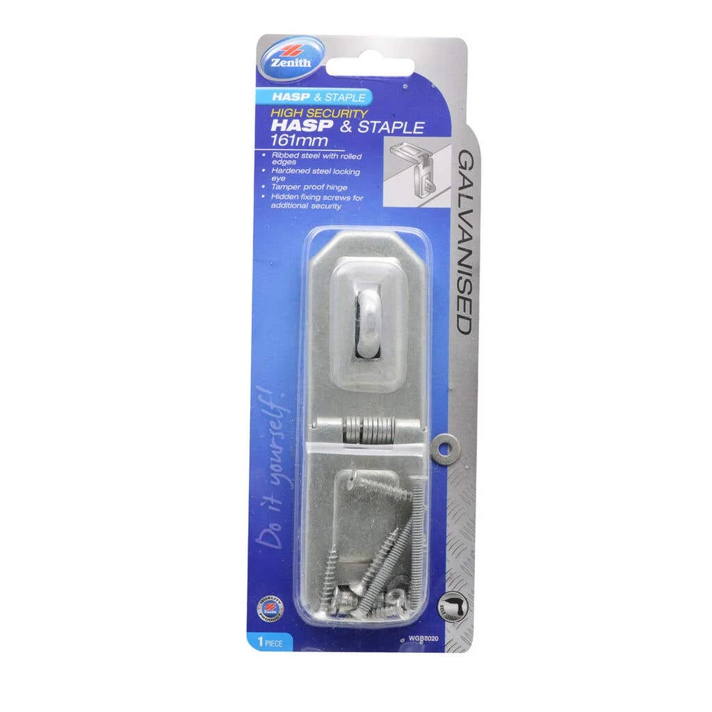 Zenith High Security Hasp & Staple Hinged Galvanised 161mm - 1 Pack 3 Zenith High Security Hasp & Staple Hinged Galvanised 161mm - 1 Pack