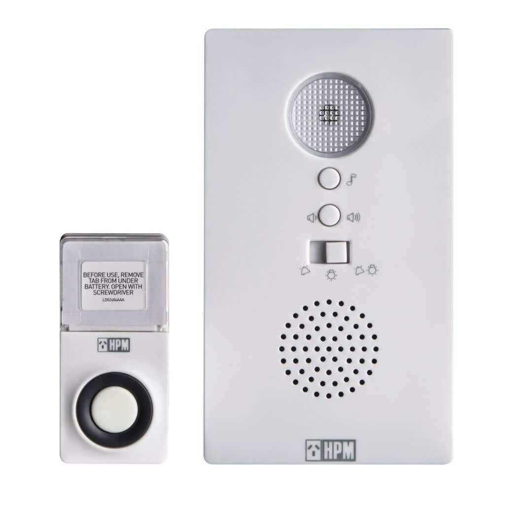 HPM Illuminated Battery Operated Wireless Door Chime Range White 100mm 3 HPM Illuminated Battery Operated Wireless Door Chime Range White 100mm