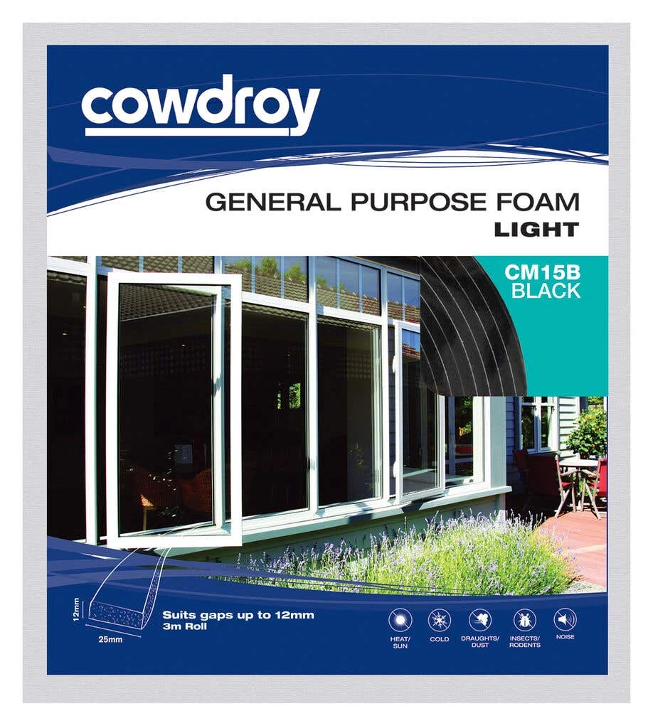 Cowdroy Seal Foam Black 12 X 25mm X 3m 3 Cowdroy Seal Foam Black 12 X 25mm X 3m