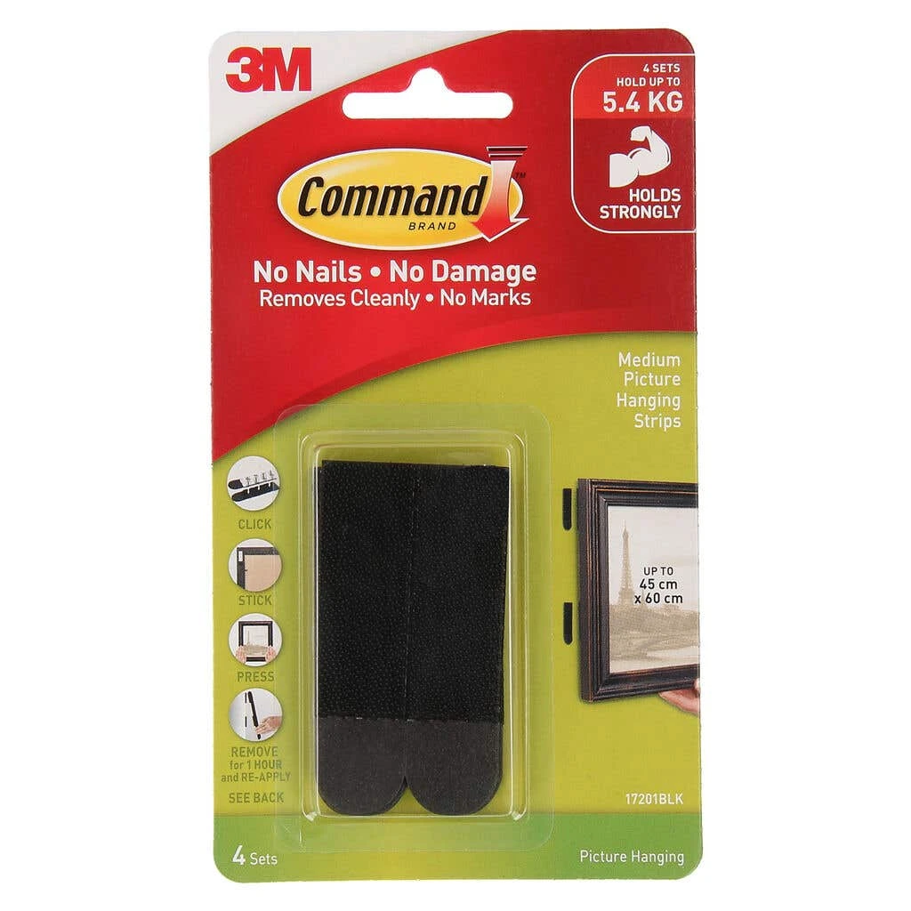 Command Adhesive Picture Hanging Strips Black Medium - 4 Pack 3 Command Adhesive Picture Hanging Strips Black Medium - 4 Pack