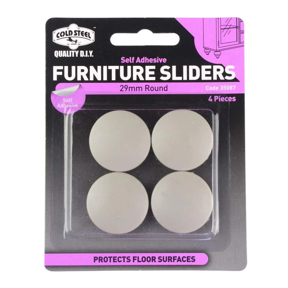Cold Steel Round Plastic Furniture Sliders 29mm - 4 Pack 3 Cold Steel Round Plastic Furniture Sliders 29mm - 4 Pack