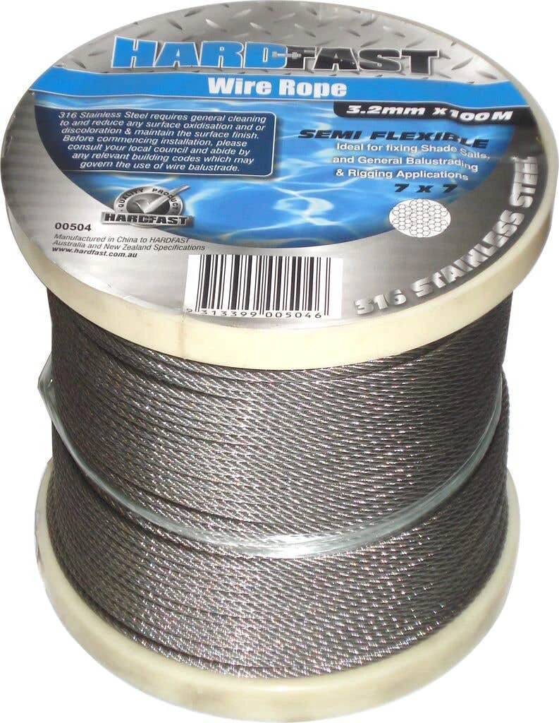 Hardfast Wire Rope Stainless Steel 3.2mm X 100m 3 Hardfast Wire Rope Stainless Steel 3.2mm X 100m