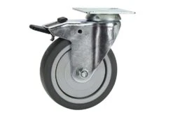 Cold Steel Rubber Swivel Castor With Brake Grey 100mm