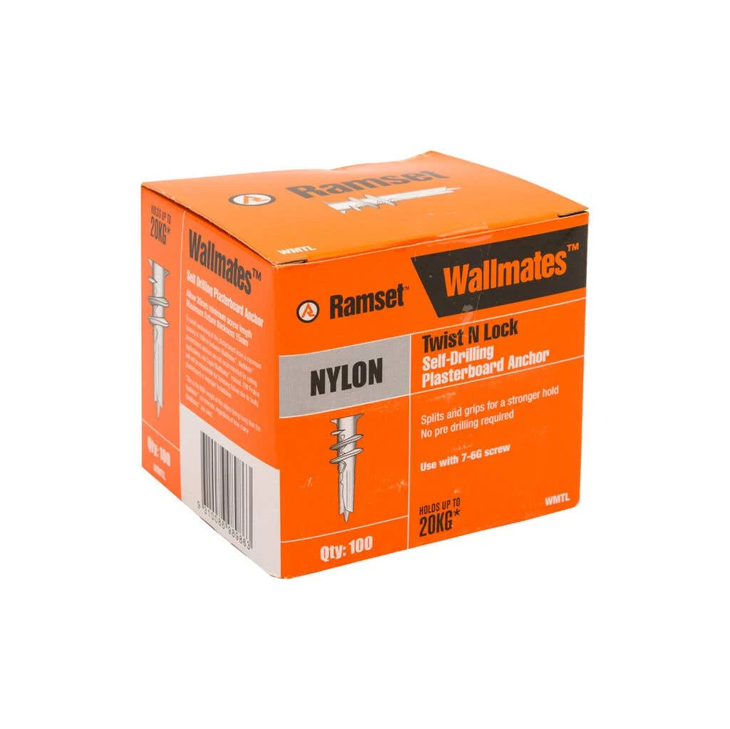 Ramset WallMate Twist-N-Lock Nylon 20kg - 100 Pack 3 Ramset WallMate Twist-N-Lock Nylon 20kg - 100 Pack