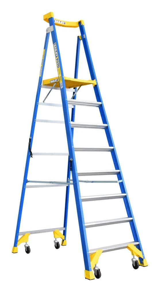 Bailey P170 Job Station Fibreglass Platform Ladder 170kg Industrial 8 Step 3 Bailey P170 Job Station Fibreglass Platform Ladder 170kg Industrial 8 Step