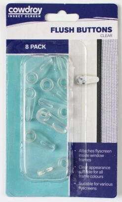 Cowdroy Flyscreen Flush Buttons Clear - 8 Pack