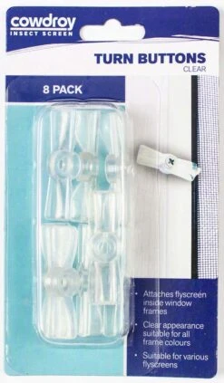 Cowdroy Flyscreen Turn Buttons Clear - 8 Pack