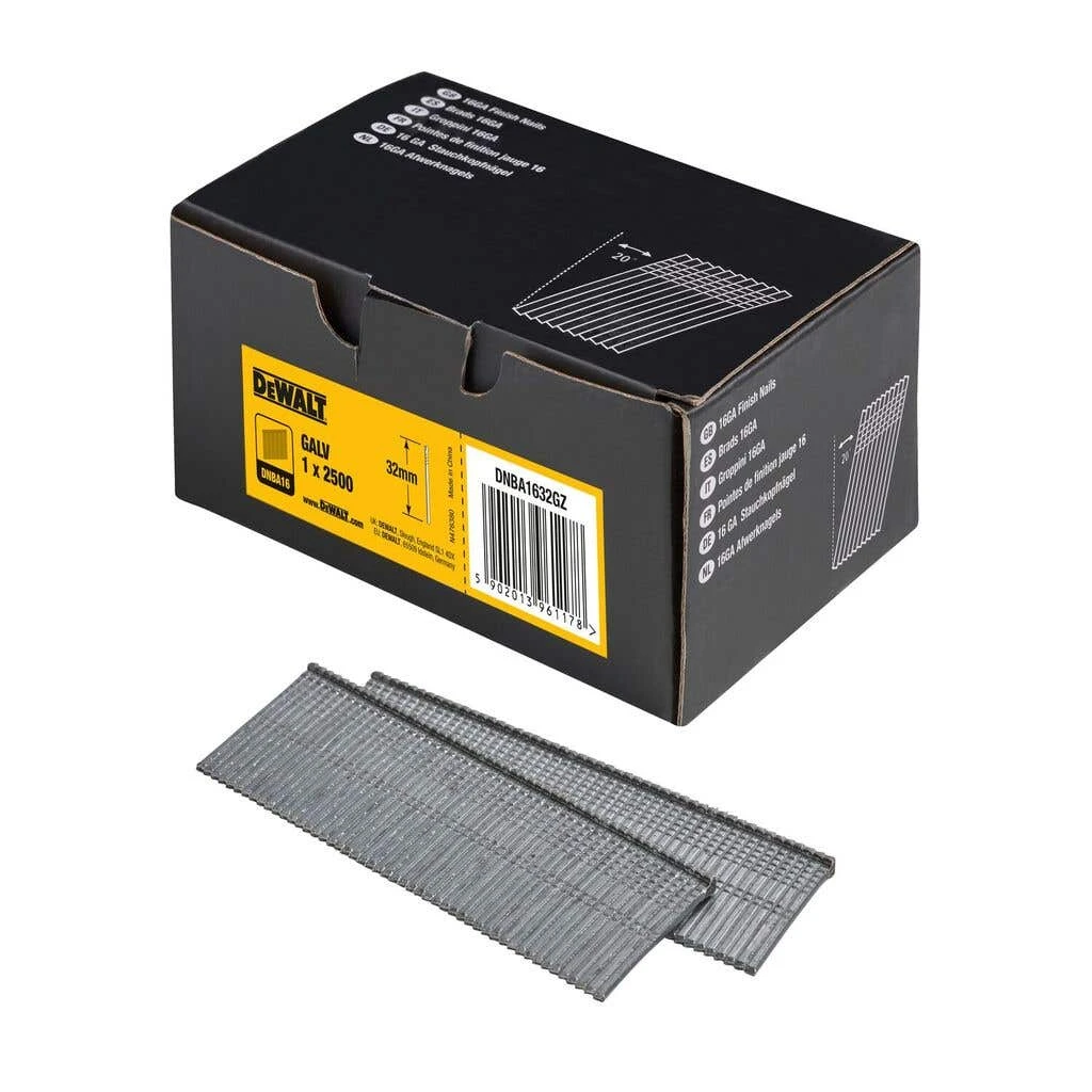 DEWALT 16 Gauge 20° Angled Nails 32mm - 2500 Piece 3 DEWALT 16 Gauge 20° Angled Nails 32mm - 2500 Piece