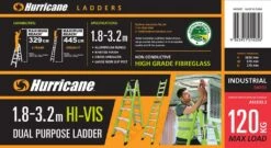 Hurricane Hi-Vis Fibreglass Dual Purpose Ladder 120kg Industrial 1.8-3.2m 9 Hurricane Hi-Vis Fibreglass Dual Purpose Ladder 120kg Industrial 1.8-3.2m -Home Hardware 6425607 3 3