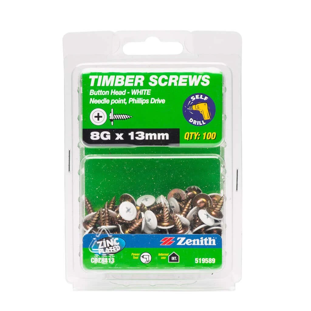 Zenith Timber Screws Button Head Needle Point 8G X 13mm - 100 Pack 4 Zenith Timber Screws Button Head Needle Point 8G X 13mm - 100 Pack - Image 2