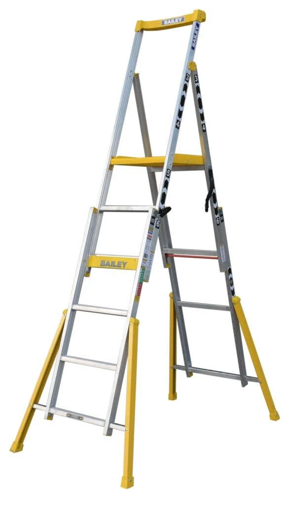 Bailey Adjustable Platform Ladder 3-6 Step Aluminum Industrial 170Kg 3 Bailey Adjustable Platform Ladder 3-6 Step Aluminum Industrial 170Kg