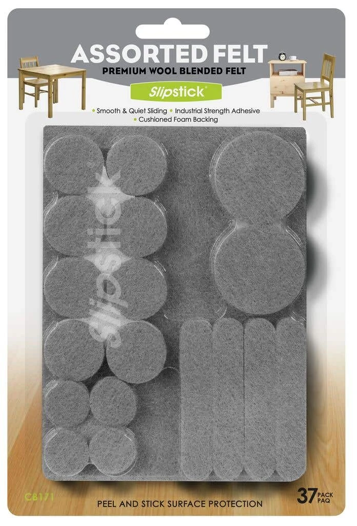 Slipstick Peel & Stick Felt Assorted Sizes Grey 3 Slipstick Peel & Stick Felt Assorted Sizes Grey