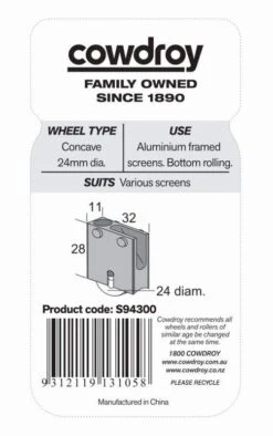 Cowdroy 24mm Concave Sheave Pair -Home Hardware s94300 3