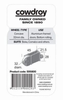 Cowdroy 32mm Sliding Door Concave Wheel Sheave -Home Hardware s95800 3