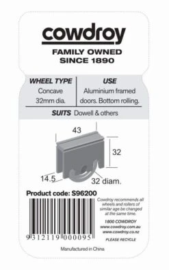 Cowdroy 32mm Security / Flyscreen Concave Wheel Sheave -Home Hardware s96200 3