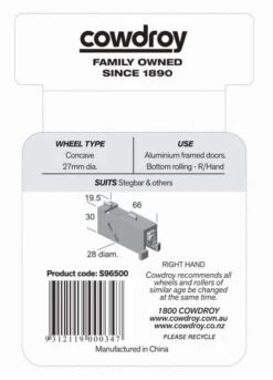 Cowdroy 28mm Sliding Door Concave Wheel Sheave - Right Hand -Home Hardware s96500 3